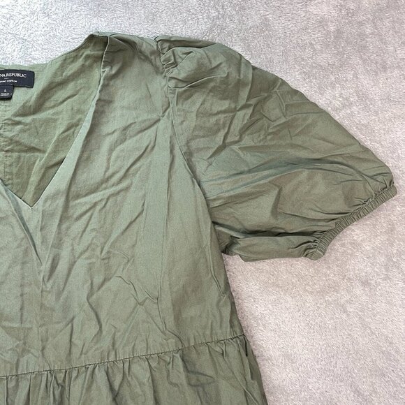 Banana Republic Tiered‎ Mini Dress Women's Large Green Puff Sleeve Cottagecore - Picture 3 of 14